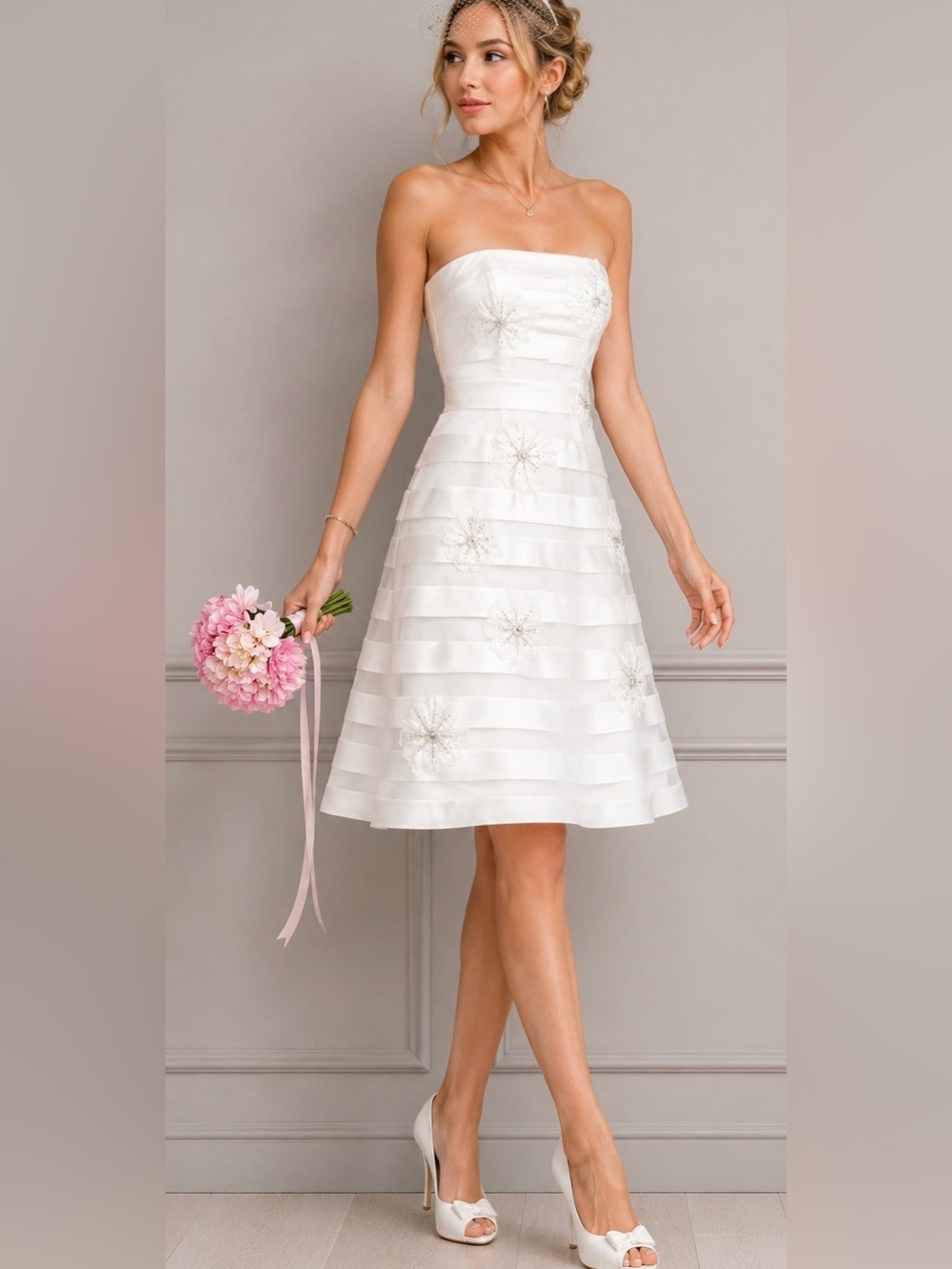 Galina David’s Bridal NWT Floral Appliqué Strapless Wedding Dress Sz 8